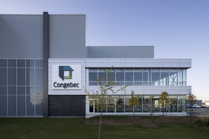 Bureaux et entrepôts Congebec à Mascouche, conçus par GKC Architecture & Design, Architecture industrielle - Vue façade sur rue