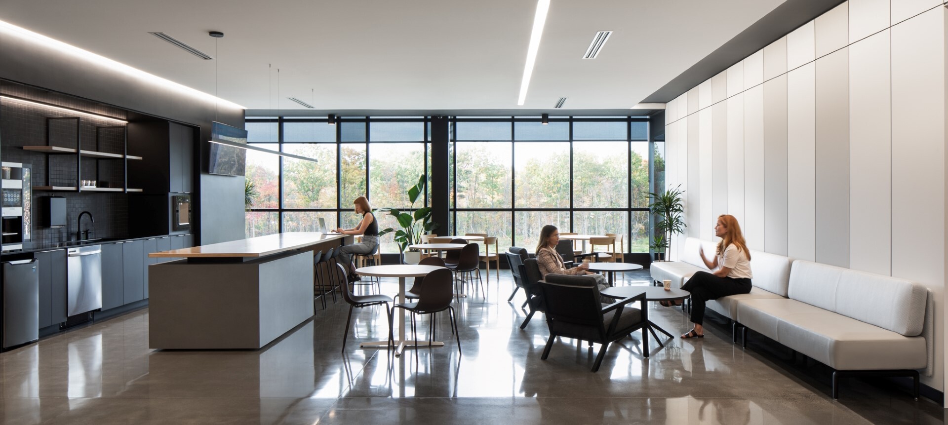Employees enjoying the social spaces at the METRO administrative centre