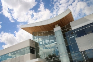 Canopy above main entrance of Stanpro warehouse in Saint-Laurent, QC